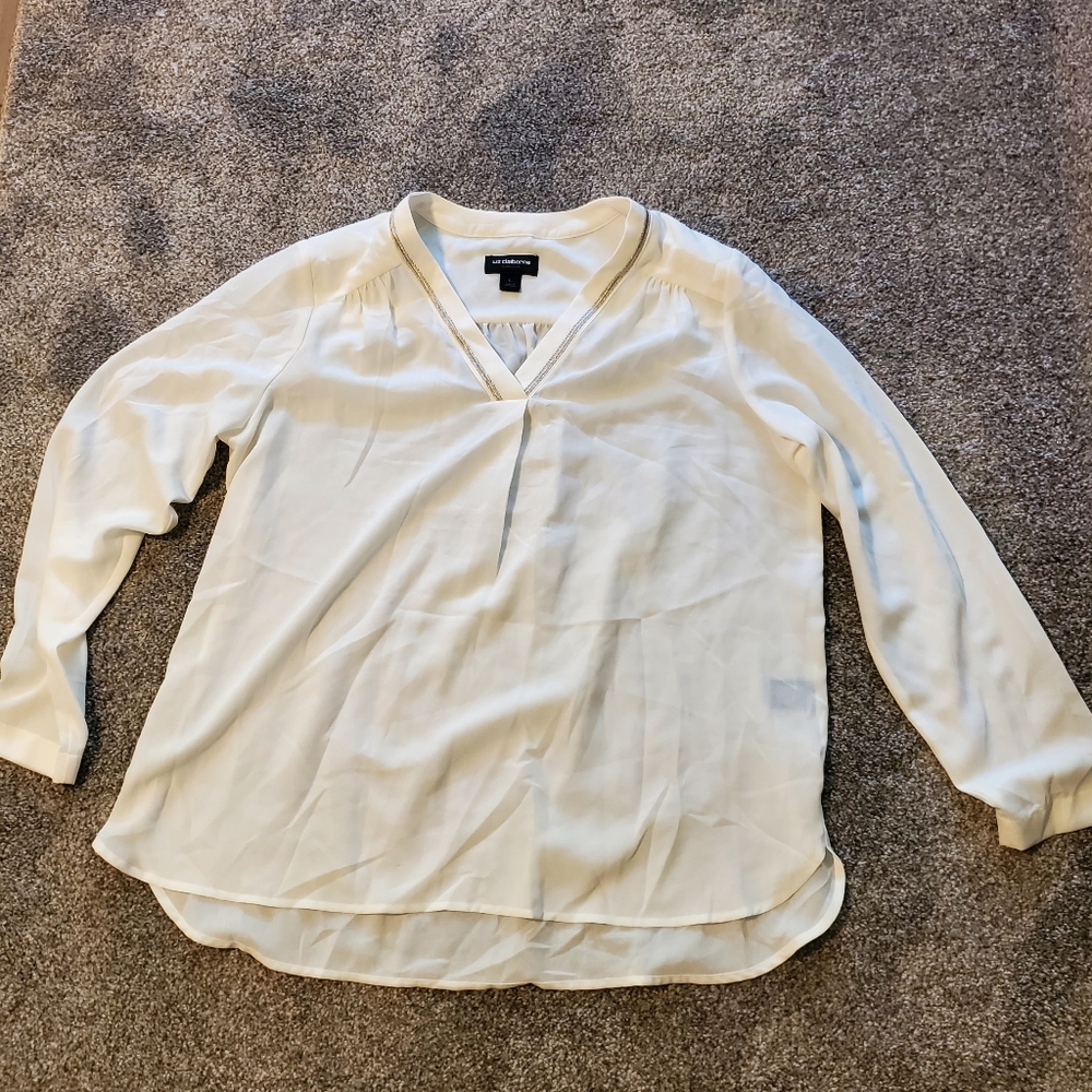 Liz Claiborne Career Womens Large Sheer Blouse Cream And Gold